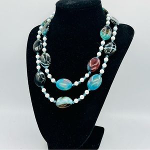 Hand crafted blue agate gemstone necklace 35”